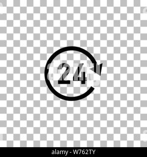 24 Stunden zur Verfügung. Flache schwarze Symbol auf einen transparenten Hintergrund. Piktogramm für Ihr Projekt Stock Vektor