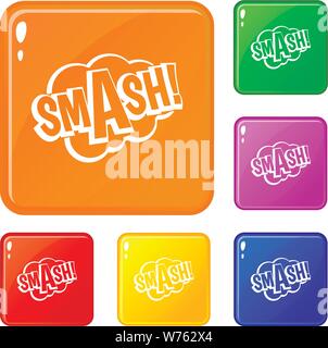 SMASH, Comic bubble text Icons Set Vector Farbe Stock Vektor