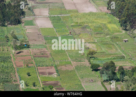 Ein Flickenteppich von Bauern Feld gesehen von der Mahi Mahiu Longonot View Point", auf einer 104 Nakuru - Nairobi Straße. Rift Valley Kenia. Stockfoto