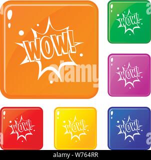 WOW, Explosion Effekt Icons Set Vector Farbe Stock Vektor