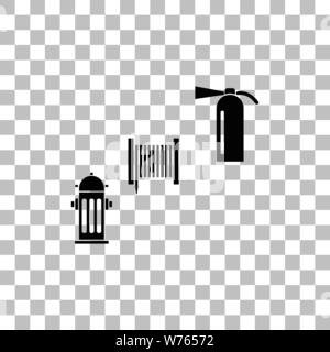 Brandschutzausrüstung. Flache schwarze Symbol auf einen transparenten Hintergrund. Piktogramm für Ihr Projekt Stock Vektor