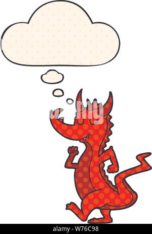 Cartoon cute Dragon mit dachte Blase im Comic Stil Stock Vektor