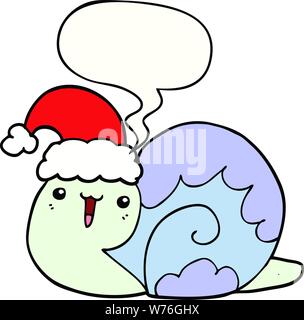 Cute cartoon Weihnachten Schnecke mit Sprechblase Stock Vektor