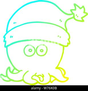 Kalte abstufungslinie Zeichnung einer Cartoon Octopus tragen Mütze Stock Vektor