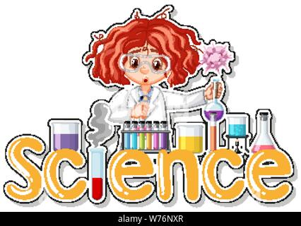 Aufkleber Design mit dem Wissenschaftler tun Experiment Abbildung Stock Vektor