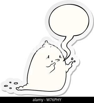 Cartoon spooky Ghost mit Sprechblase Aufkleber Stock Vektor