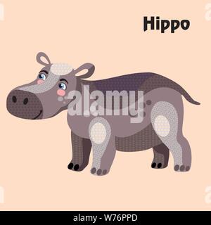 Bunt dekorativ Umrisse lustig bunte Hippo steht im Profil. Wilde Tiere und Vögel Vektor cartoon Flachbild Abbildung in verschiedenen Farben isol Stock Vektor