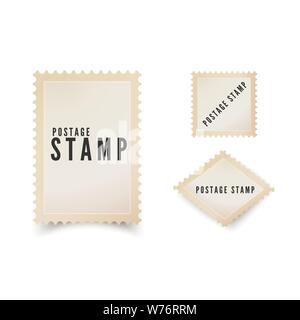 Retro Briefmarke Vorlage mit Schatten. Vintage leer Briefmarke mit perforierten Rand. Vector Illustration auf weißem Hintergrund Stock Vektor