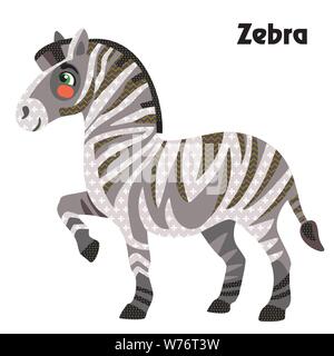 Bunt dekorativ Umrisse lustig bunte Zebra steht im Profil. Wilde Tiere und Vögel Vektor cartoon Flachbild Abbildung in verschiedenen Farben isol Stock Vektor