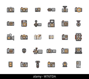 Kamera gefüllt Umrisse Icon Set, Vector Illustration. Stock Vektor