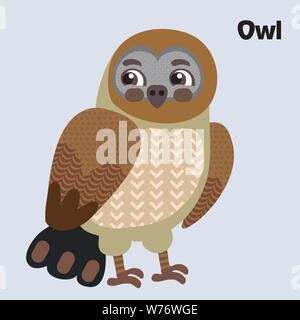 Bunt dekorativ Umrisse lustig bunte Eule. Wilde Tiere und Vögel Vektor cartoon Flachbild Abbildung in verschiedenen Farben isoliert auf Grau backgroun Stock Vektor