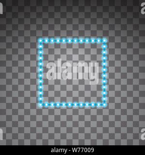 Blaue, leuchtende LED vector square Frames, Neon Beleuchtung auf transparenten Hintergrund. Leuchtende dekorative square Bänder der Diode ökologische Lampen Licht Stock Vektor