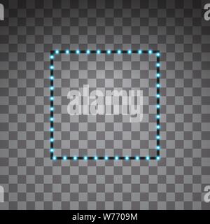 Blaue, leuchtende LED vector square Frames, Neon Beleuchtung auf transparenten Hintergrund. Leuchtende dekorative square Bänder der Diode ökologische Lampen Licht Stock Vektor