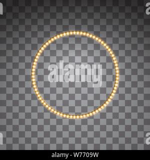Goldglänzenden led vector Kreis Frames, Neon Beleuchtung auf transparenten Hintergrund. Leuchtende dekorative Kreis Bänder der Diode ökologische Lampen Licht Stock Vektor