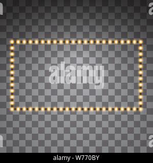 Goldglänzenden led vector Rechteck Frames, Neon Beleuchtung auf transparenten Hintergrund. Leuchtende dekorative Rechteck Bänder der Diode ökologische Lampen Stock Vektor