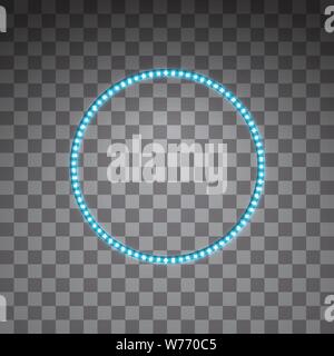 Blaue, leuchtende LED vector Kreis Frames, Neon Beleuchtung auf transparenten Hintergrund. Leuchtende dekorative Kreis Bänder der Diode ökologische Lampen Licht Stock Vektor