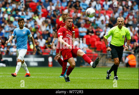 London, Großbritannien. 04 Aug, 2019. LONDON, ENGLAND. AUGUST 04: Liverpool Jordan Henderson während der FA Community Shield zwischen Liverpool und Manchester City im Wembley Stadium am August 04, 2019 in London, England. Credit: Aktion Foto Sport/Alamy leben Nachrichten Stockfoto