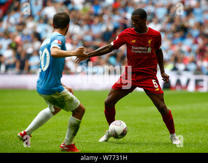 London, Großbritannien. 04 Aug, 2019. LONDON, ENGLAND. AUGUST 04: Liverpool Georginio Wijnaldum während der FA Community Shield zwischen Liverpool und Manchester City im Wembley Stadium am August 04, 2019 in London, England. Credit: Aktion Foto Sport/Alamy leben Nachrichten Stockfoto