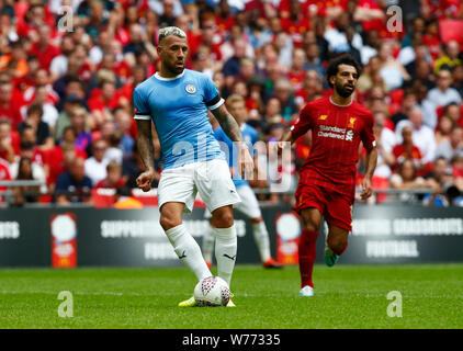 London, Großbritannien. 04 Aug, 2019. LONDON, ENGLAND. AUGUST 04: Manchester City Nicolas Otamendi während der FA Community Shield zwischen Liverpool und Manchester City im Wembley Stadium am August 04, 2019 in London, England. Credit: Aktion Foto Sport/Alamy leben Nachrichten Stockfoto