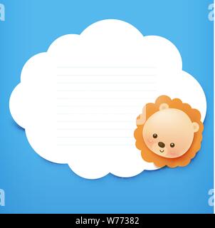 Tier cartoon Lion ist lächelnd mit Glück gegen leeres Papier und kopieren Sie Speicherplatz auf blauem Hintergrund für Vorschule und Grundschule Kind Vektor Stock Vektor