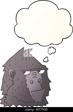 Cartoon Gorilla mit Gedanken Blase in glatten Farbverlauf Stock Vektor