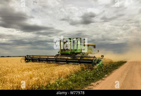 Eine Ernte Mähdrescher kicks Staub während der Arbeit im Feld in der Nähe der kleinen Stadt Tischler im Südosten von Wyoming Laramie County physikalische Beschreibung: 1 Foto: digital, tiff-Datei, Farbe. Hinweise: Kaufen; Carol M. Highsmith Fotografie, Inc.; 2015; (DLC/PP 2015: 068).; Teil: Gates Grenzen Fonds Colorado Sammlung innerhalb der Carol M. Highsmith Archiv.; Stockfoto