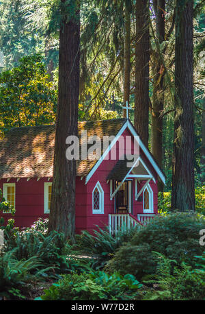 Malerische Einstellung der kleinen Kirche im Wald Stockfoto