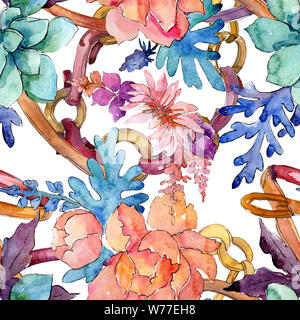 Blumen Blumen botanische Zusammensetzung. Aquarell Hintergrund Abbildung. Nahtlose Muster. Stockfoto
