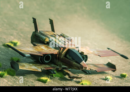 Starship auf dem Mars Gelände 3D-Darstellung Stockfoto