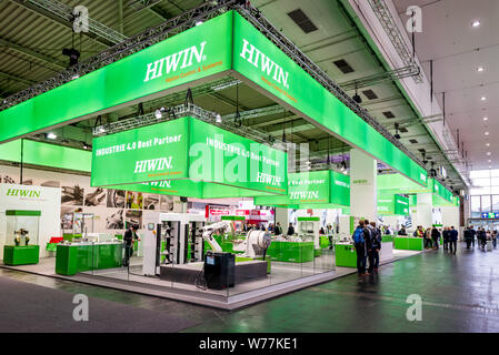 Hannover, Deutschland - April 2019: Steht auf der Hannover Industrie Messe, Hannover, Deutschland Stockfoto