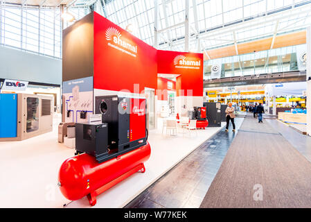 Hannover, Deutschland - April 2019: Steht auf der Hannover Industrie Messe, Hannover, Deutschland Stockfoto