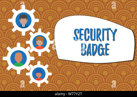 Schreiben Hinweis Übersicht Sicherheit Badge. Business Konzept für Anmeldeinformationen verwendet, um Zugriff auf den kontrollierten Bereich Gearshaped Bilderrahmen Familie Orna Stockfoto