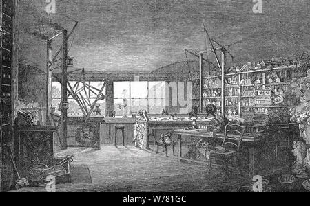 JAMES WATT (1736-1819) schottischer Erfinder. Die dachkammer Workshop in seinem Haus "Heathfield' in Handsworth, Middlesex, um 1820 Stockfoto