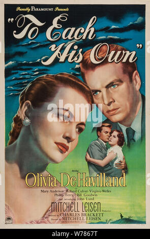 OLIVIA DE HAVILLAND, JOHN LUND FILM POSTER, ZU SEINER EIGENEN, 1946 JEDE Stockfoto