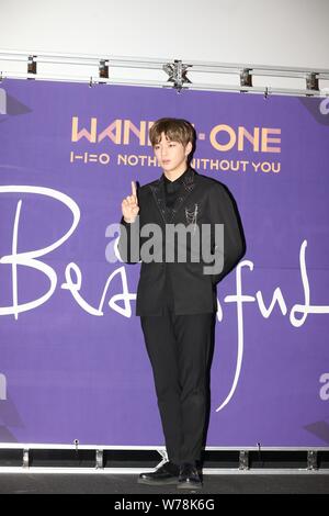 Kang Daniel der Koreanischen Boy Group will man eine Pressekonferenz für Neue Musik Album der Gruppe "Nichts ohne Dich" in Seoul, Südkorea Stockfoto