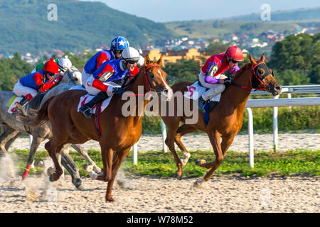 Pferderennen in Pyatigorsk, nördlichen Kaukasus, Russland. Stockfoto