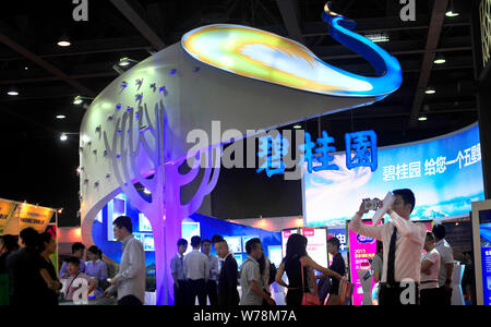 ---- Chinese eigenheimkäufer der Stand der Chinesischen Immobilienentwickler Country Garden während einer Messe in Guangzhou City besuchen, South China Guan Stockfoto