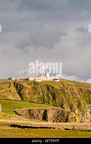 Abendlicht auf Sumburgh Head Lighthouse, Shetland. Stockfoto