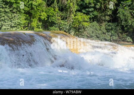 Detail der Wasserfälle von Cascadas de Agua Azul im Bundesstaat Chiapas in Mexiko Stockfoto