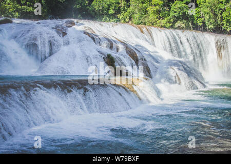 Detail der Wasserfälle von Cascadas de Agua Azul im Bundesstaat Chiapas in Mexiko Stockfoto