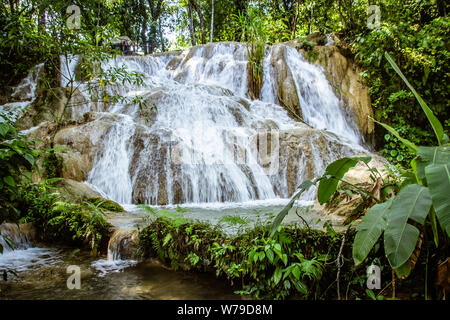 Detail der Wasserfälle von Cascadas de Agua Azul im Bundesstaat Chiapas in Mexiko Stockfoto