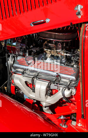 Motor Detail; 1932 Ford Victoria; Engel des Shavano Auto Show, Fund Raiser für Chaffee County Search&Rescue Süd, Salida, Colorado, USA Stockfoto