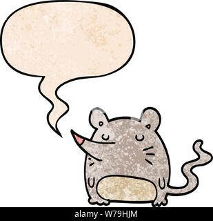 Cartoon Maus mit Sprechblase im Retro Stil Textur Stock Vektor