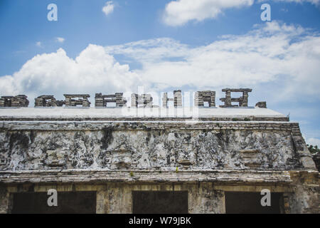 Palenque, Chiapas/Mexiko - 21/07/2019: Detail der archäologischen Pre hispanic Maya Stätte von Palenque in Chiapas, Mexiko Stockfoto