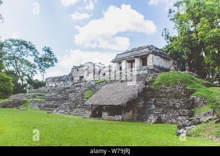 Palenque, Chiapas/Mexiko - 21/07/2019: Detail der archäologischen Pre hispanic Maya Stätte von Palenque in Chiapas, Mexiko Stockfoto