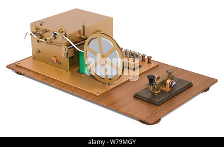 Morse telegrafie Gerät, 3D-Rendering auf weißem Hintergrund Stockfoto