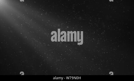 Abstrakte Partikel Hintergrund der glänzende, funkelnde weiße Teilchen. Schöne weiße schwebende Staubpartikel mit Licht, 3D-Rendering Stockfoto