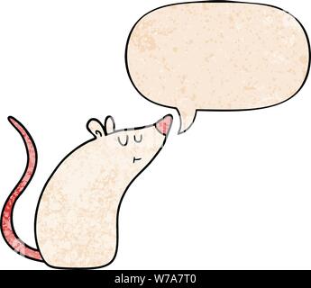 Cartoon weiße Maus mit Sprechblase im Retro Stil Textur Stock Vektor