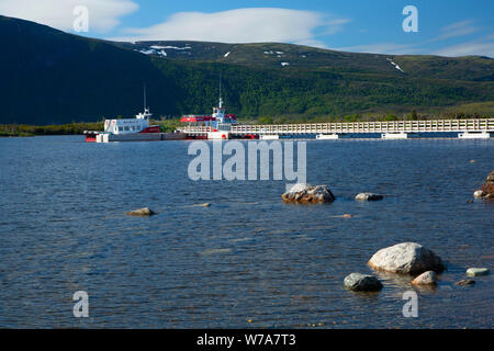 Tour Boot Dock auf Western Brook Pond von Western Brook Pond Trail, Gros Morne National Park, Neufundland und Labrador, Kanada Stockfoto