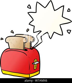 Cartoon toaster Toasten von Brot mit Sprechblase in glatten Farbverlauf Stock Vektor